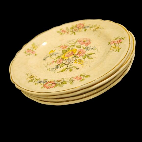 Vintage Edwin M. Knowles Floral Plates Set of 4 – Semi-Vitreous China USA 1940s - Picture 4 of 6